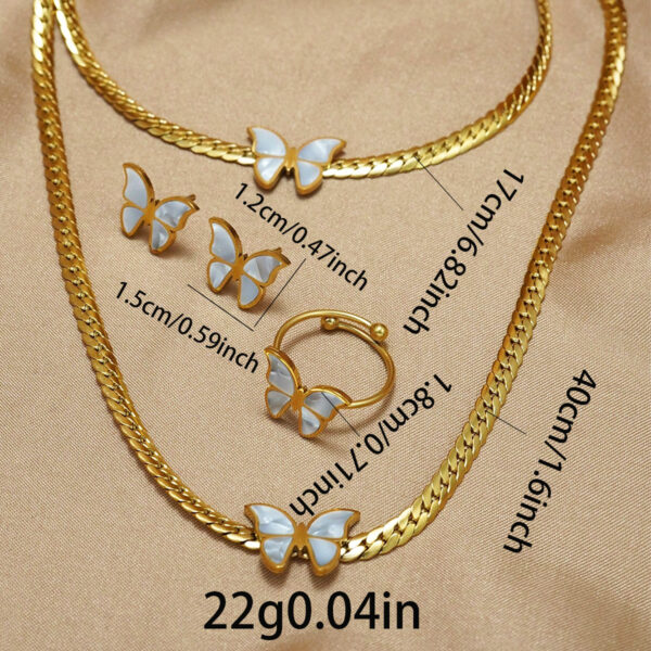 Lxalry 18K Gold Plated Butterfly Jewelry Set With Mirror Polish  Hypoallergenic Skin Safe 4PCS Necklace Earrings Bracelet Ring For Women, Never Fade Luxury Gift For Her - Image 4