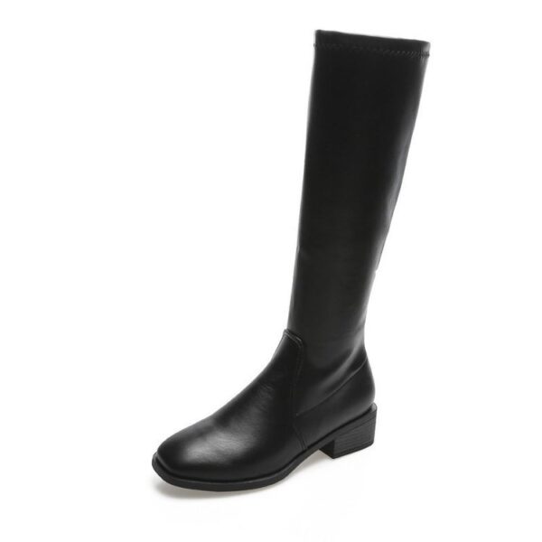 Side Zipper Chunky Heel Women's Leather Boots - Image 5