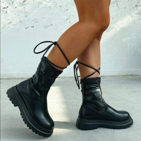 Platform Lace-up Middle Boots Plus Size Platform Heel Ankle Boots - Image 6