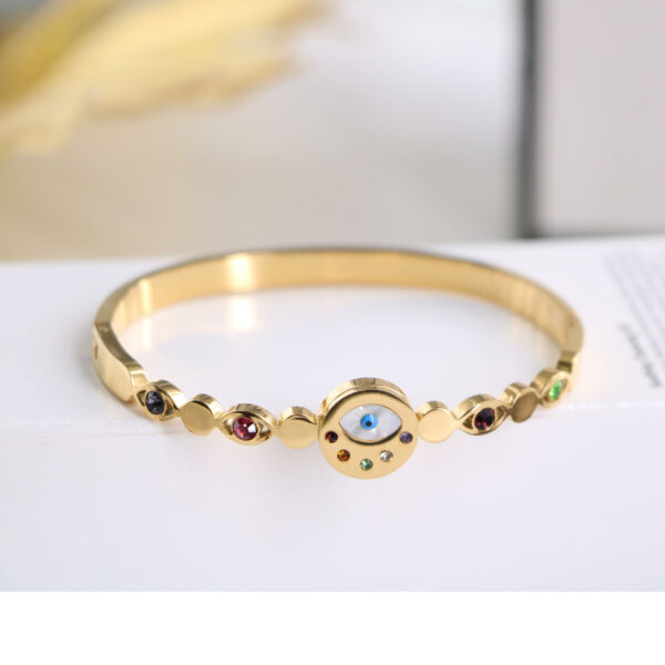 Colorful Diamond Inlaid Blue Eye Element Stately Titanium Steel Bracelet Female - Image 4