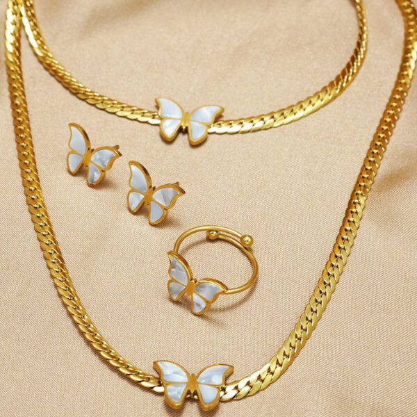 Lxalry 18K Gold Plated Butterfly Jewelry Set With Mirror Polish  Hypoallergenic Skin Safe 4PCS Necklace Earrings Bracelet Ring For Women, Never Fade Luxury Gift For Her - Image 9