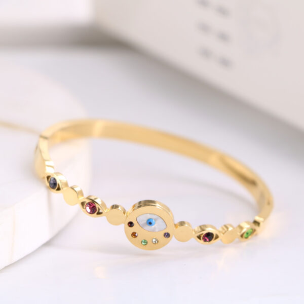 Colorful Diamond Inlaid Blue Eye Element Stately Titanium Steel Bracelet Female - Image 3