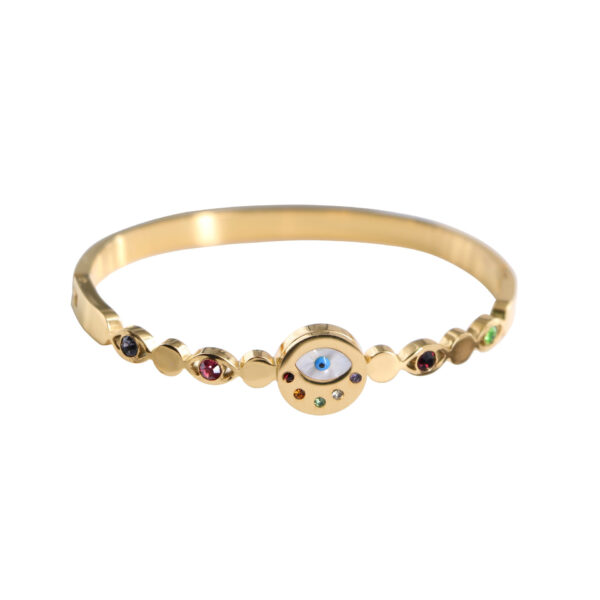 Colorful Diamond Inlaid Blue Eye Element Stately Titanium Steel Bracelet Female - Image 2
