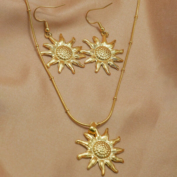 Lxalry 18K Gold Plated Sun Mirror Jewelry Set  Hypoallergenic Skin Safe Necklace   Drop Earrings For Daily Evening  Never Fade Adjustable Luxury Gift With Precision Cast Rays - Image 3