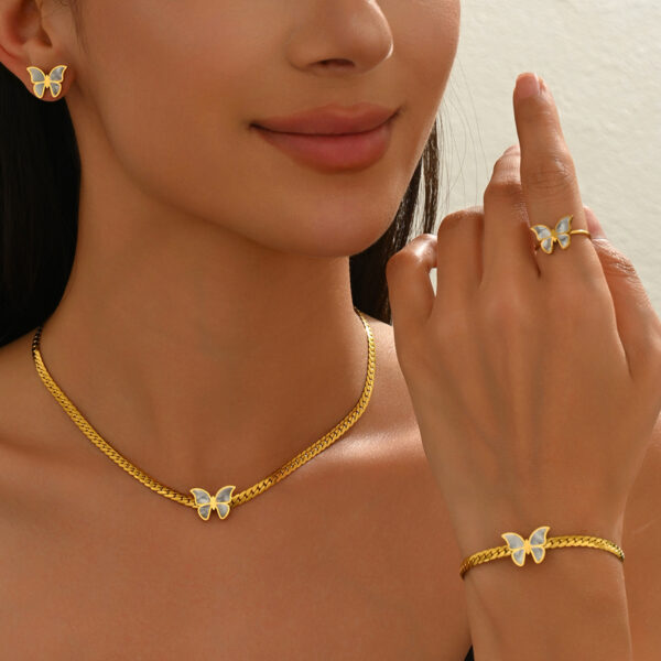 Lxalry 18K Gold Plated Butterfly Jewelry Set With Mirror Polish  Hypoallergenic Skin Safe 4PCS Necklace Earrings Bracelet Ring For Women, Never Fade Luxury Gift For Her - Image 7