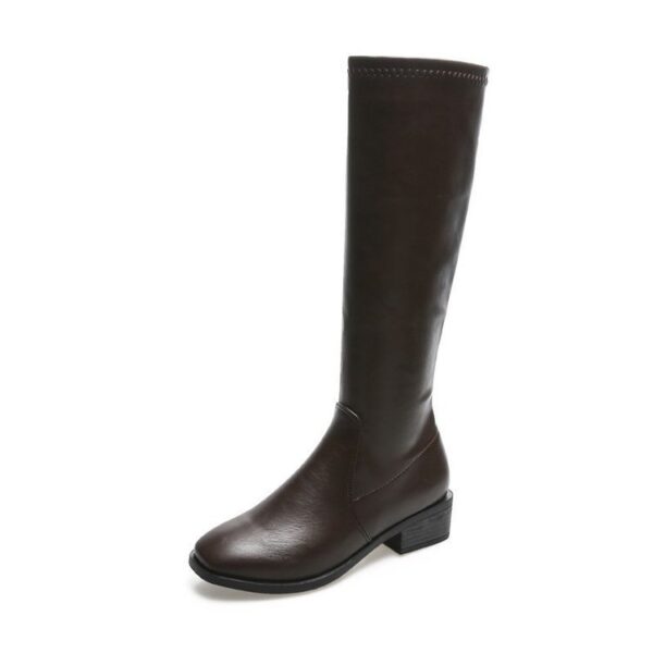 Side Zipper Chunky Heel Women's Leather Boots - Image 7