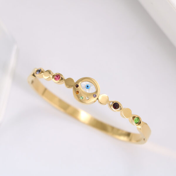 Colorful Diamond Inlaid Blue Eye Element Stately Titanium Steel Bracelet Female