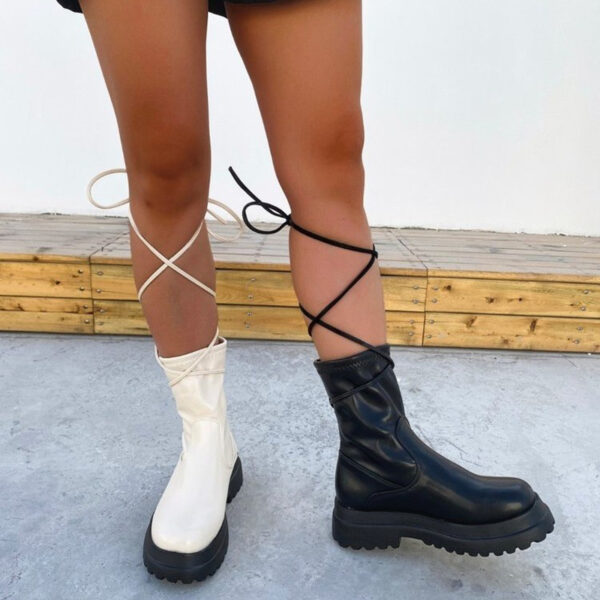 Platform Lace-up Middle Boots Plus Size Platform Heel Ankle Boots - Image 5