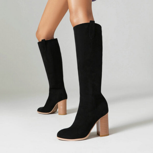 Long Boots Female Suede Chunky Heel Round Toe - Image 6