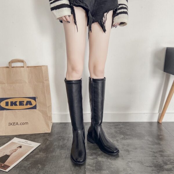 Side Zipper Chunky Heel Women's Leather Boots - Image 6