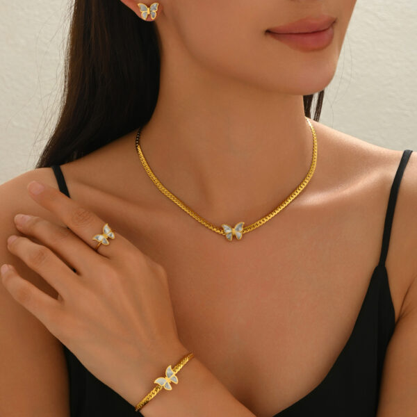 Lxalry 18K Gold Plated Butterfly Jewelry Set With Mirror Polish  Hypoallergenic Skin Safe 4PCS Necklace Earrings Bracelet Ring For Women, Never Fade Luxury Gift For Her - Image 5