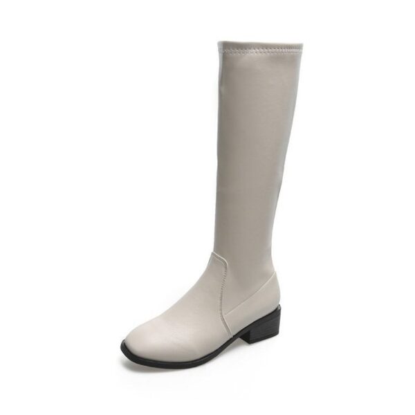 Side Zipper Chunky Heel Women's Leather Boots - Image 3
