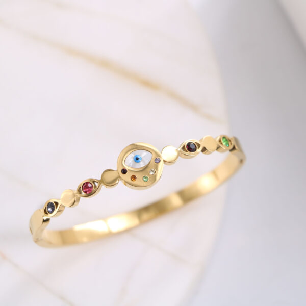 Colorful Diamond Inlaid Blue Eye Element Stately Titanium Steel Bracelet Female - Image 5