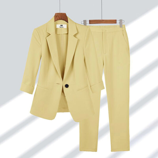 2pcs Casual Blazer Set Solid Color Lapel Single-breasted Jacket And Zipper Straight Pants Women's Office Business Suit - Image 2