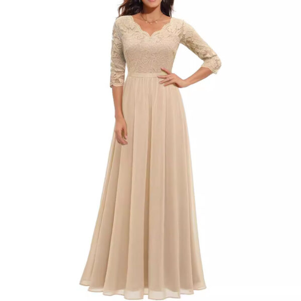 Lace Patchwork Long Waist Cinching Dress