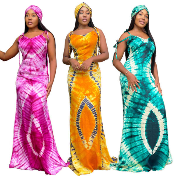 Women's Fashionable Printed Suspenders Slim Fit Long Dress Long Dress Scarf - Image 8