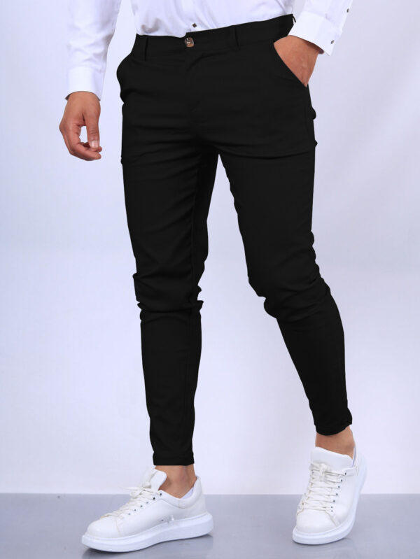 Men's Slim Button Trousers Fashion Solid Office Versatile Long Pencil Pants - Image 5
