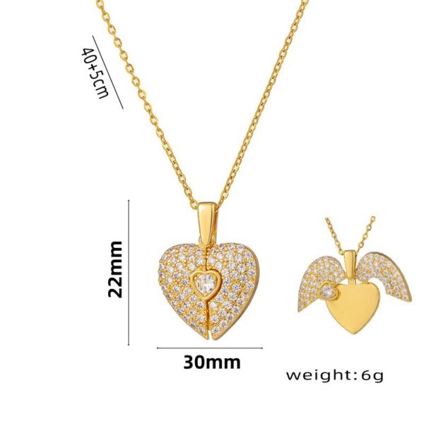 Women's Heart Opening And Closing Necklace Wings Pendant Clavicle Chain Jewelry - Image 3