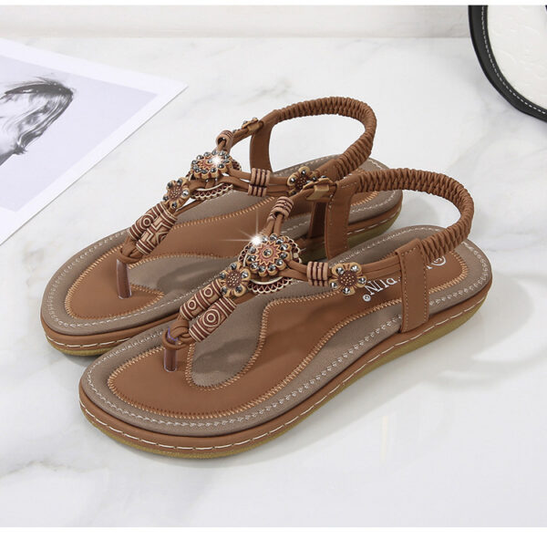 Women's Sandals Wooden Bead Woven Large Size Flat Bottom Casual - Image 6