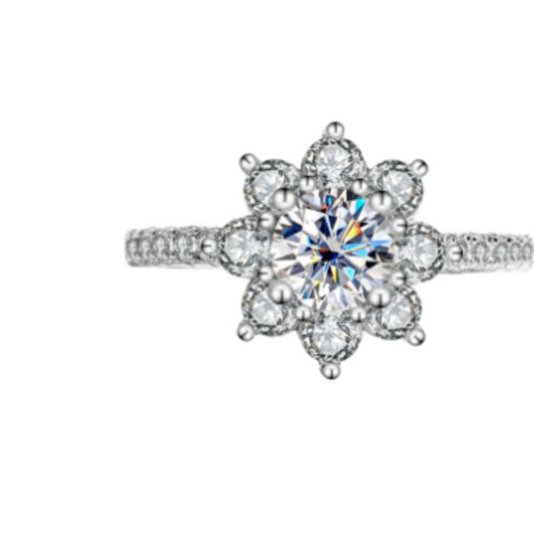 Sterling Silver 925 Moissanite Ring Female Flower Diamond - Image 2