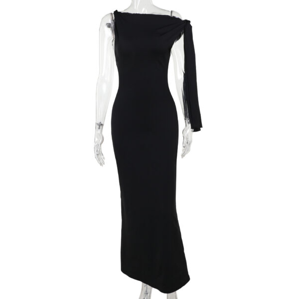 One-shoulder Ribbon Long Dress Ins Fashion Slim Sleeveless Dresses For Evening Party Club Clothing Women - Image 5