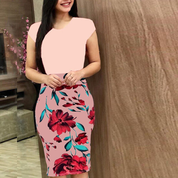 Printed Office Midi Pencil Dress Large Women Dress - Image 4