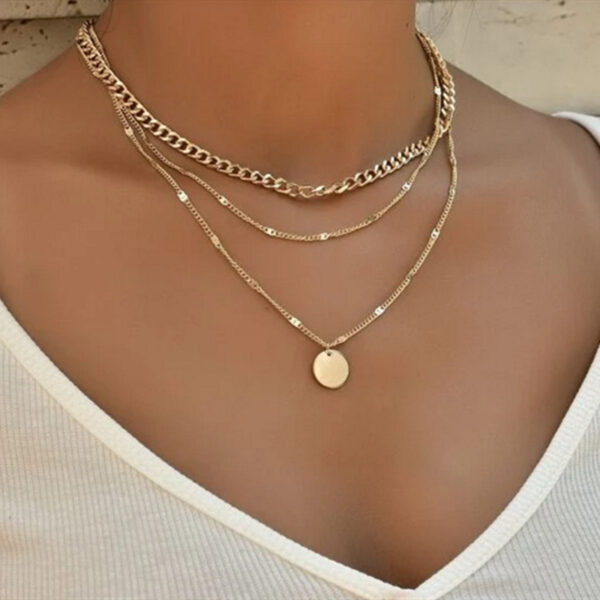 Women's Multilayer Necklace Ins Fashion Disc Pendant Clavicle Necklace Chains Personality Jewelry - Image 6