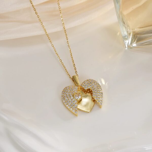 Women's Heart Opening And Closing Necklace Wings Pendant Clavicle Chain Jewelry - Image 2