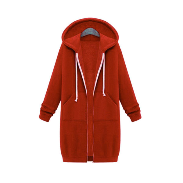 Hooded Long Sleeve Sweater Fleece Long Jacket - Image 3