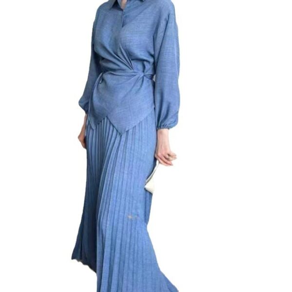 New Women's Muslim Style Elegant Fashion Pleated Skirt Tied Top - Image 5