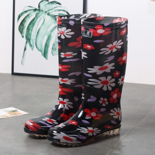 Women's Floral Knee-high Rain Boots Long Non-slip Wear-resistant Rain Boots - Image 2