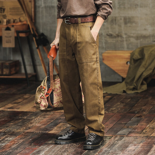 Retro Army Green Casual Pants Men's Loose Straight Cargo Pants - Image 2