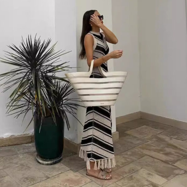Sexy Tight Striped Tassel Knitted Dress - Image 2