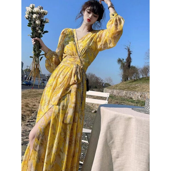 Floral V-neck Slimming Dress Women - Image 5