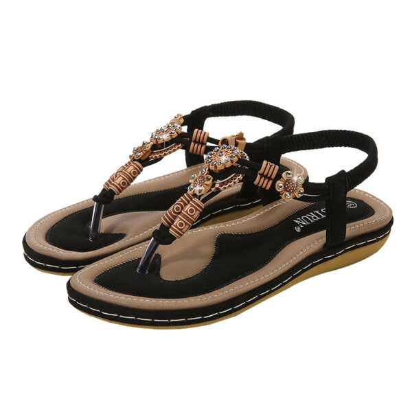 Women's Sandals Wooden Bead Woven Large Size Flat Bottom Casual - Image 2