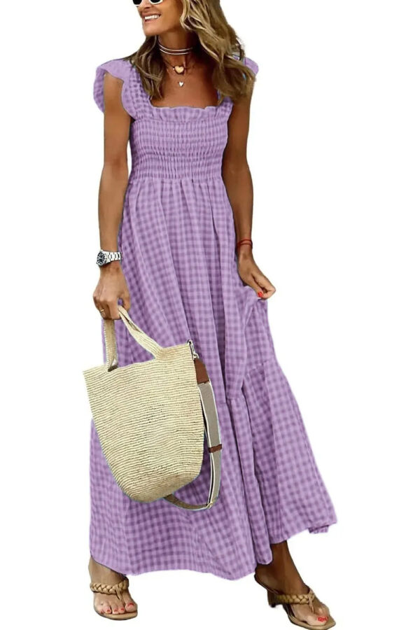 Summer Plaid Print Pleated Ruffle Dress INS Fashion Sleeveless A-line Swing Beach Dress Women's Clothing - Image 8