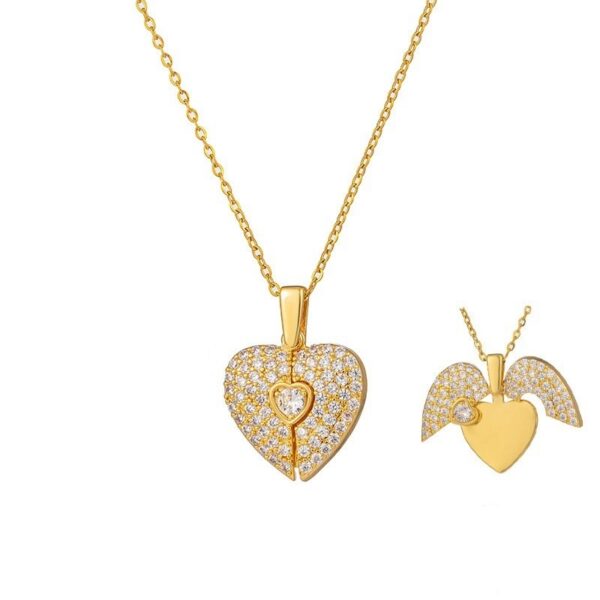 Women's Heart Opening And Closing Necklace Wings Pendant Clavicle Chain Jewelry - Image 5