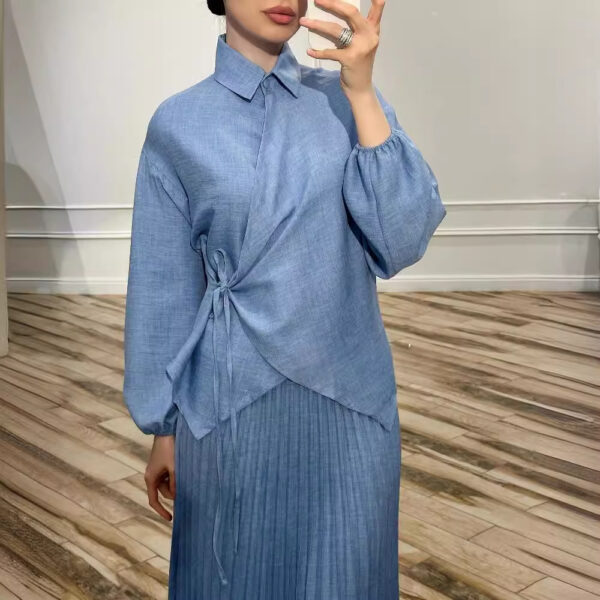 New Women's Muslim Style Elegant Fashion Pleated Skirt Tied Top - Image 4