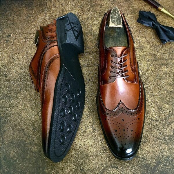Genuine Leather Brogue Business Formal Wear Leather Shoes - Image 4