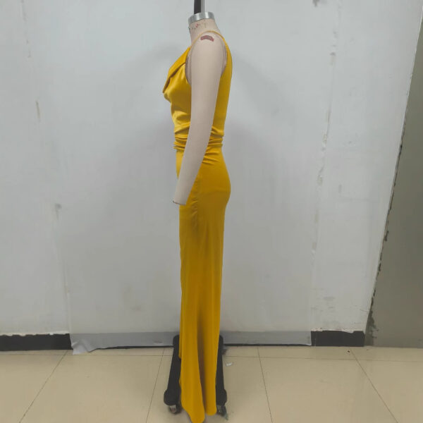 Women's Slim-fit Satin Pleated Suspender Long Dress - Image 3