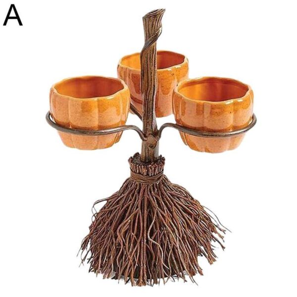 Halloween Broom Pumpkin Snack Bowl Rack Decorations Home Decor - Image 7
