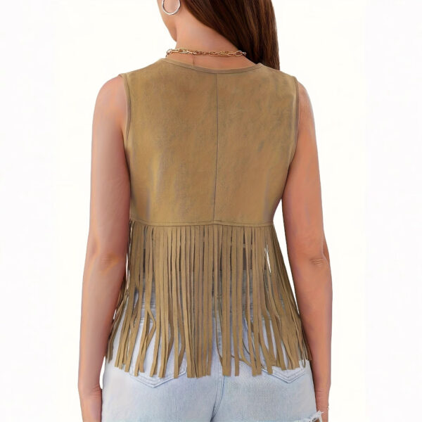 Women's Sleeveless Suede Fringed Jacket Cardigan - Image 2