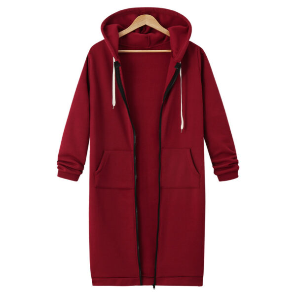 Hooded Long Sleeve Sweater Fleece Long Jacket - Image 4