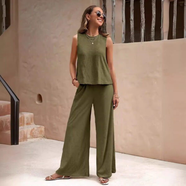 Solid Color Casual Loose Pants Sets For Women Elegant Spring Summer Women's Two Pieces Suit Full Trouser Set Female Outfit Clothes - Image 6