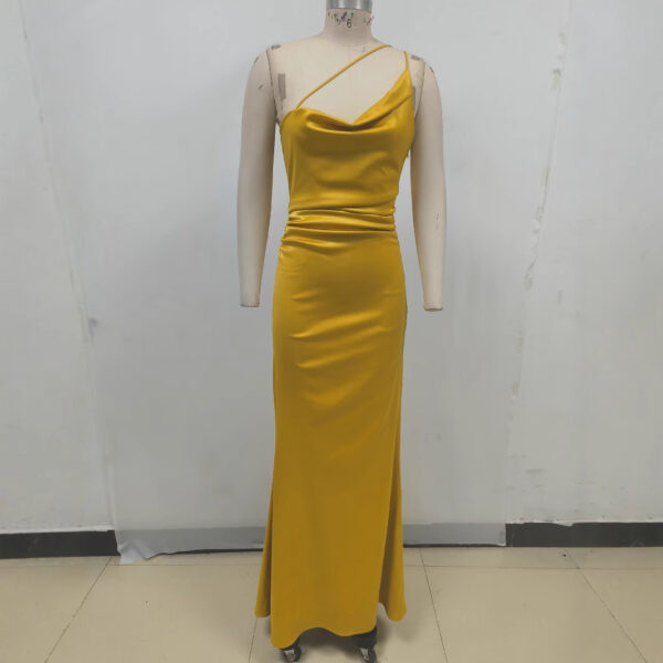 Women's Slim-fit Satin Pleated Suspender Long Dress - Image 4