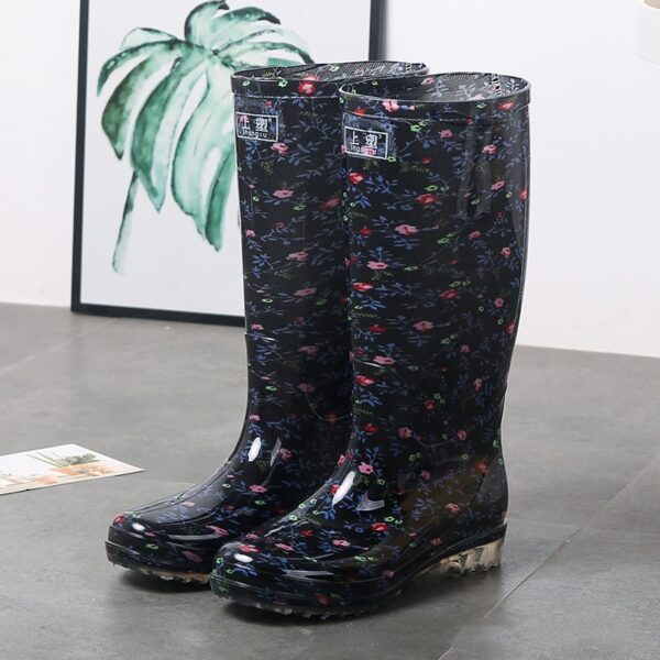 Women's Floral Knee-high Rain Boots Long Non-slip Wear-resistant Rain Boots - Image 6