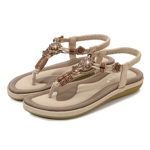 Women's Sandals Wooden Bead Woven Large Size Flat Bottom Casual - Image 8