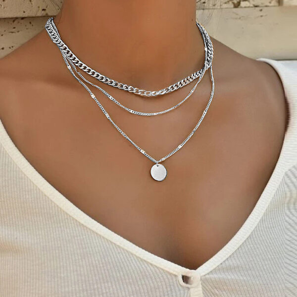 Women's Multilayer Necklace Ins Fashion Disc Pendant Clavicle Necklace Chains Personality Jewelry - Image 4