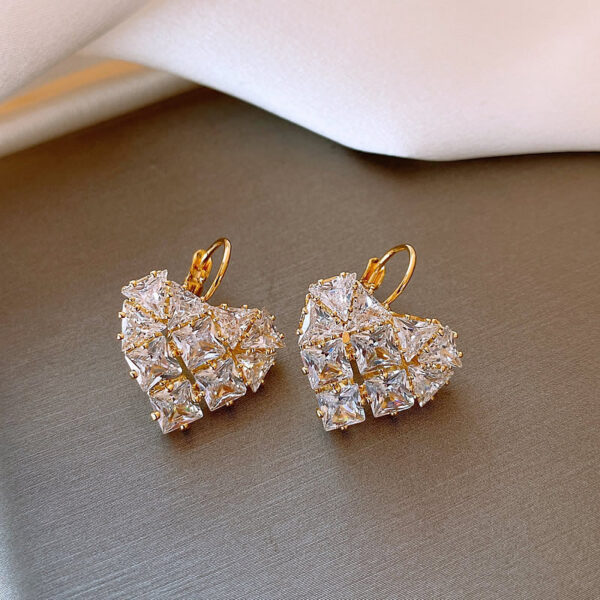 French Style Heart-shaped Zircon Earrings For Women - Image 5