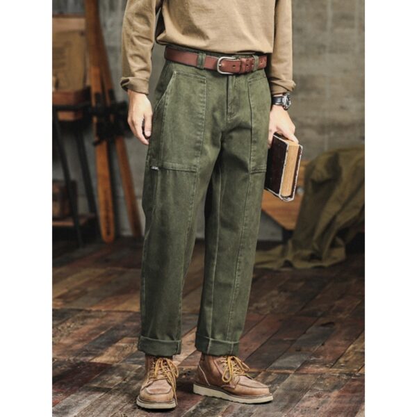 Retro Army Green Casual Pants Men's Loose Straight Cargo Pants - Image 8
